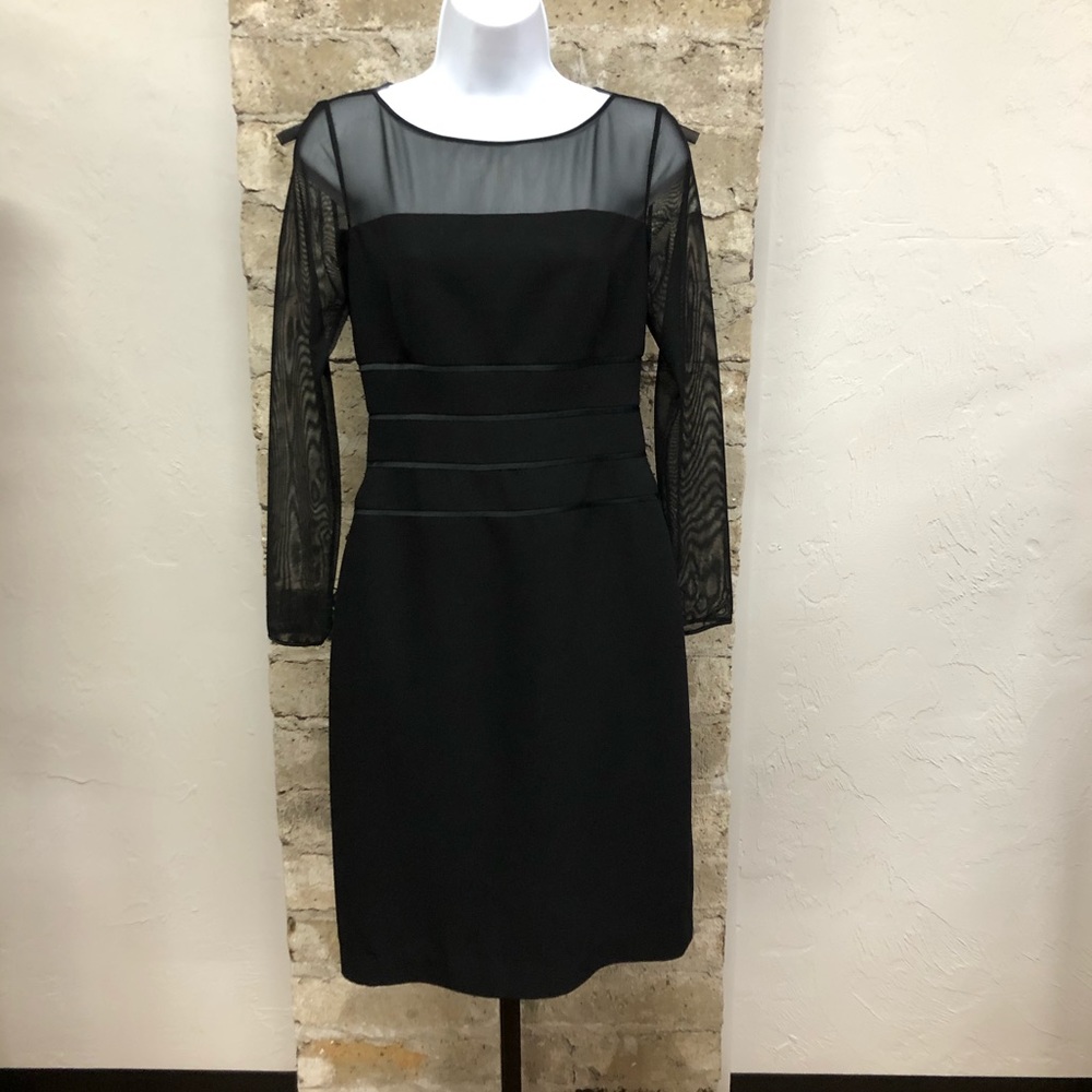 Talbots Sheer Long Sleeve Black Petite Knee Length Sheath Dress size 4P